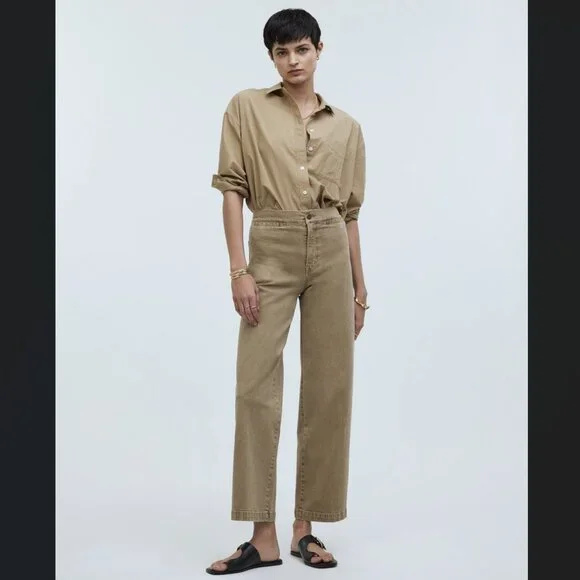 Madewell Women's Emmett Wide-Leg Crop Pant: Welt Pocket Edition Drill Khaki 33 - Picture 1 of 11